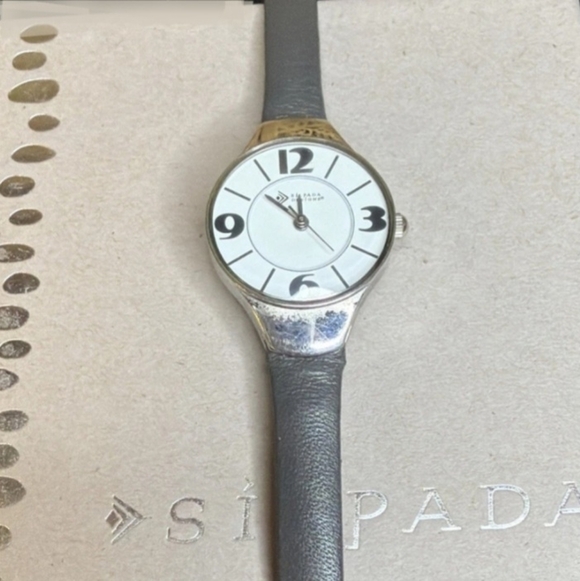 Silpada Gray Leather Stainless Steel Watch T1922